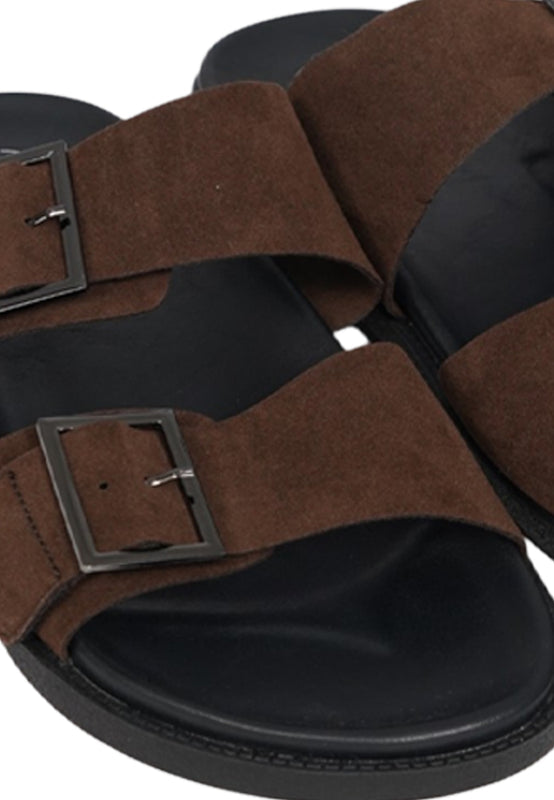 Brown Double Buckle Men Sandals