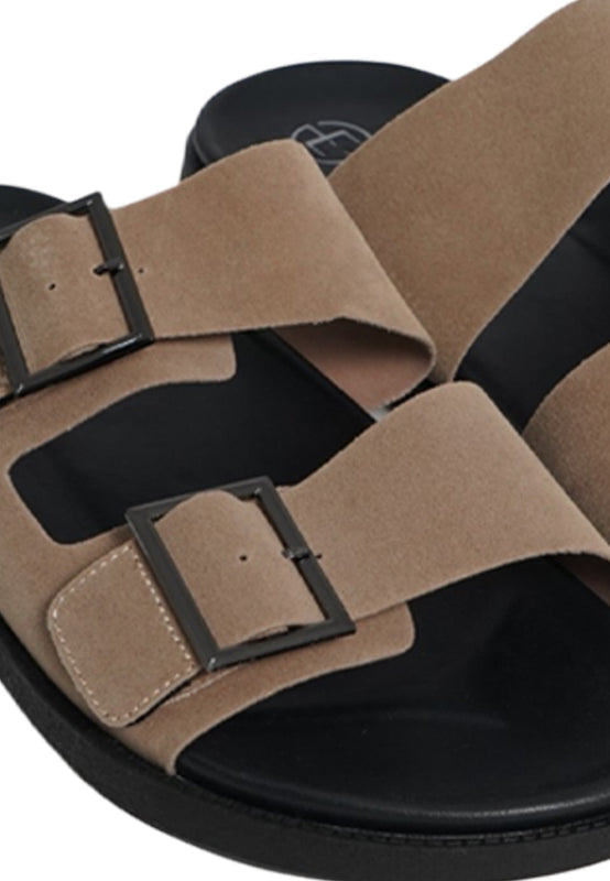Beige Double Buckle Men Sandals