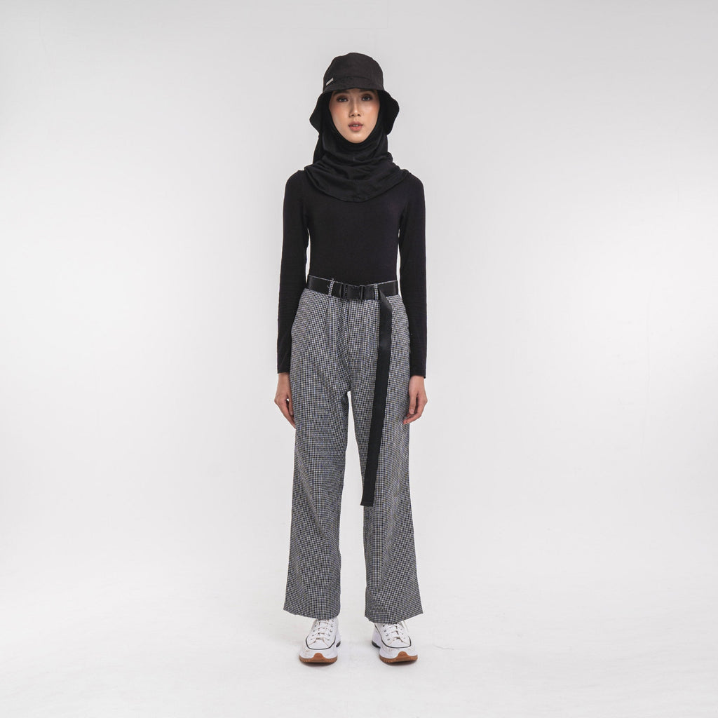 Belted Straight Pants Black-White