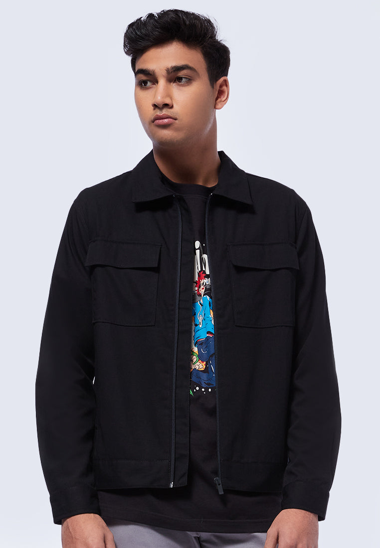 Full Zip Collar Jacket with Flap Pocket