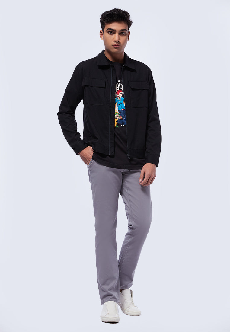 Full Zip Collar Jacket with Flap Pocket