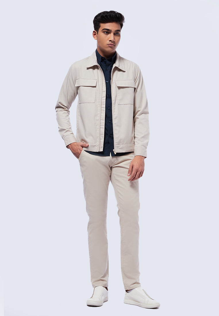 Full Zip Collar Jacket with Flap Pocket