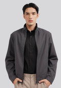 High Neck Checked Jacket D.Grey