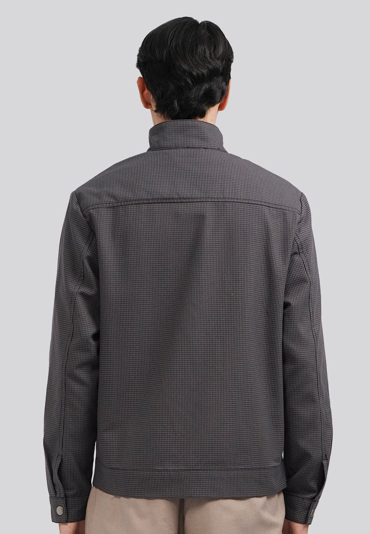 High Neck Checked Jacket D.Grey