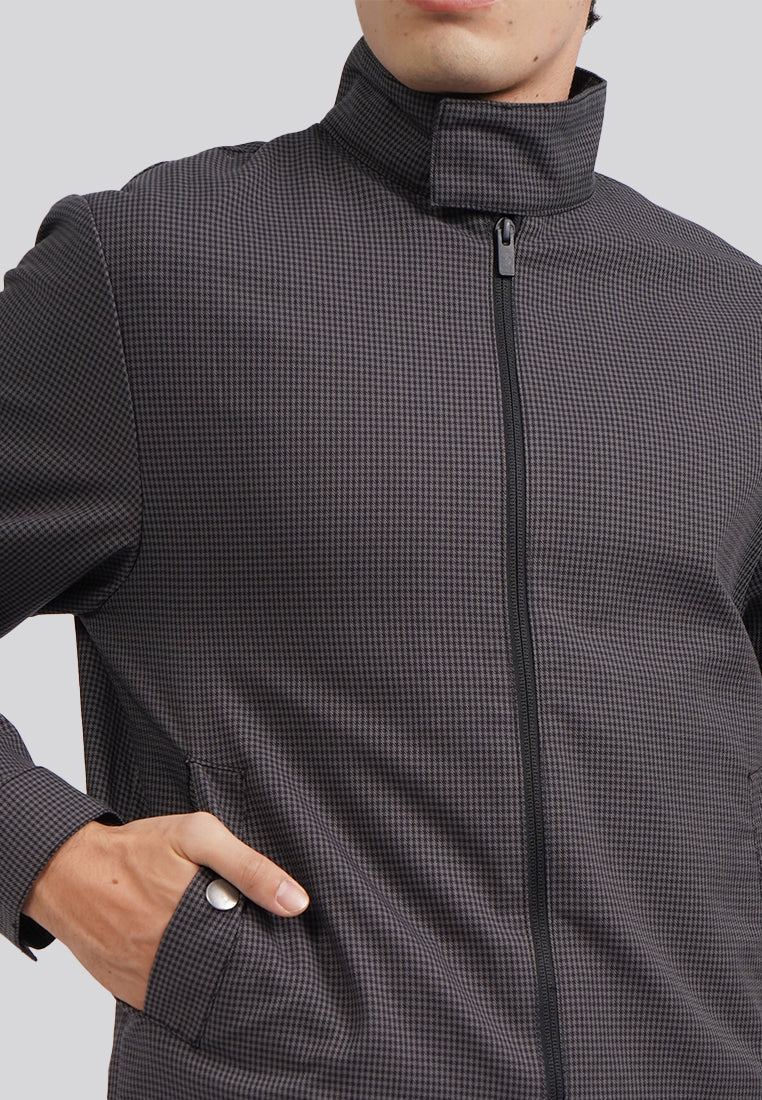 High Neck Checked Jacket D.Grey
