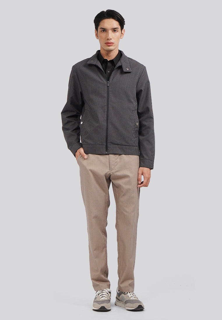 High Neck Checked Jacket D.Grey