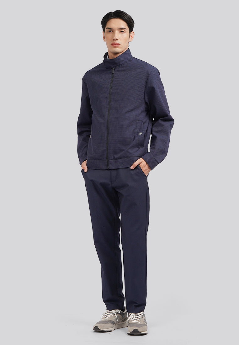 High Neck Checked Jacket D.Blue