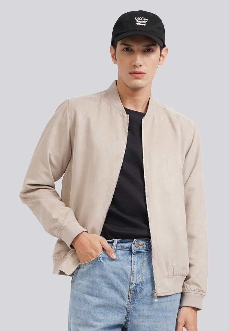 Slim Fit Bomber Suede Jacket