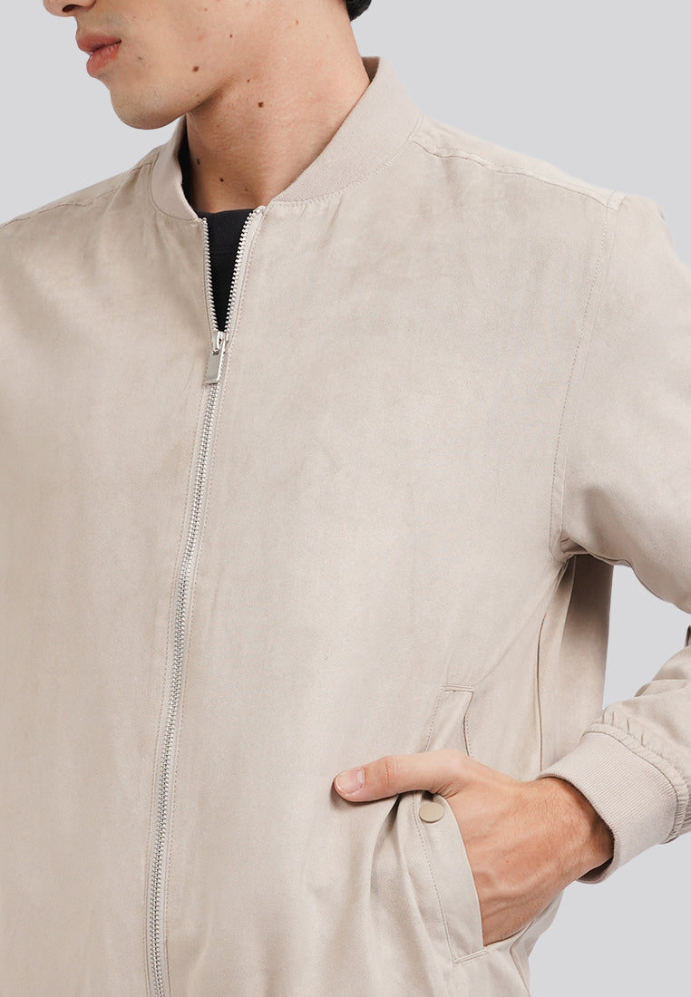 Slim Fit Bomber Suede Jacket