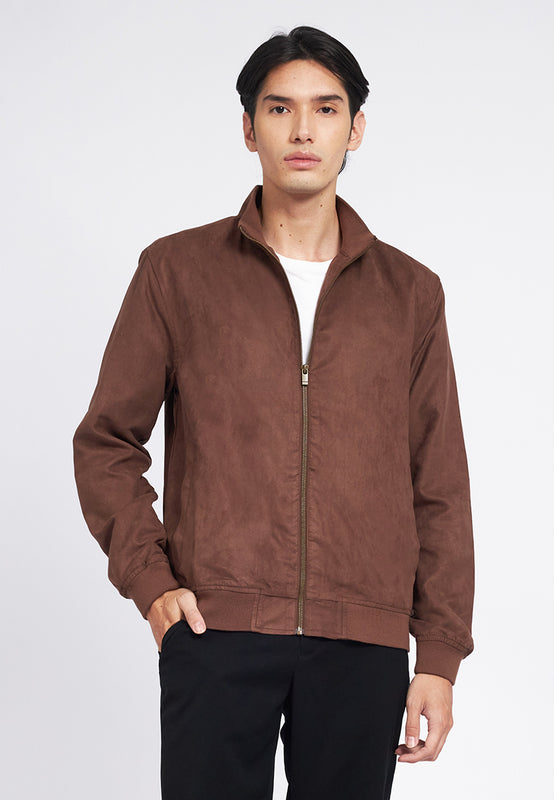 Slim Fit High Collar Suede Jacket