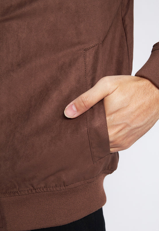Slim Fit High Collar Suede Jacket