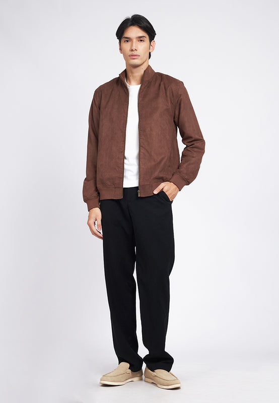 Slim Fit High Collar Suede Jacket