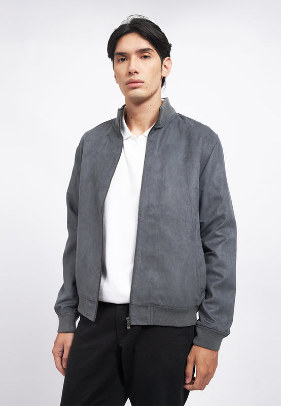 Slim Fit High Collar Suede Jacket