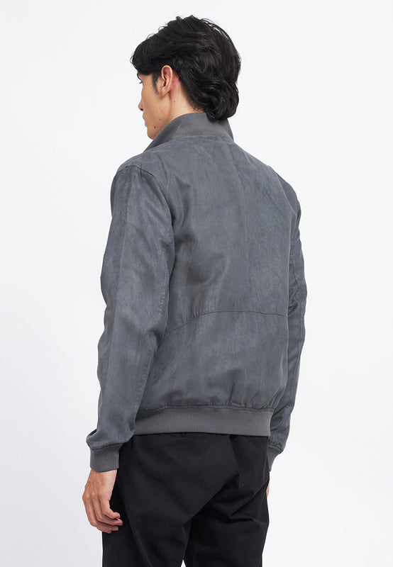 Slim Fit High Collar Suede Jacket