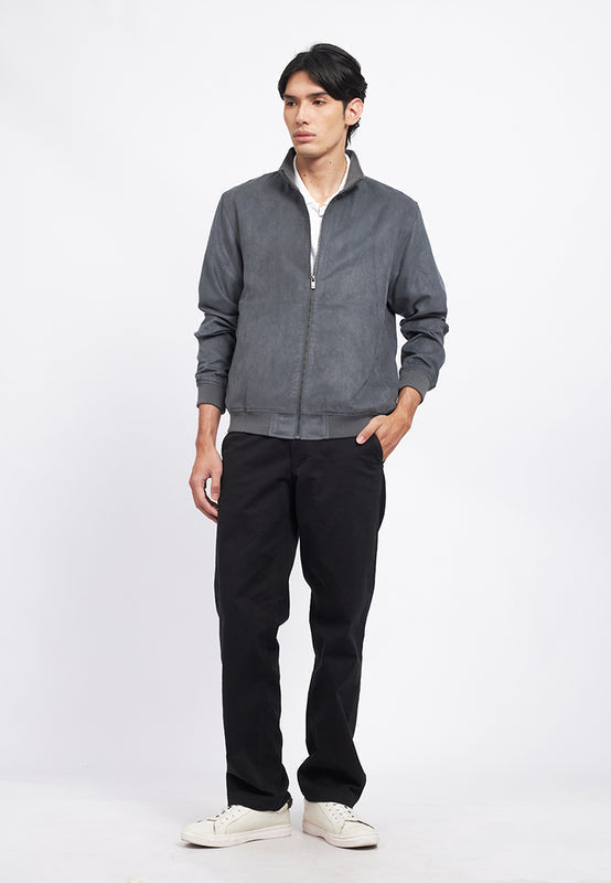 Slim Fit High Collar Suede Jacket