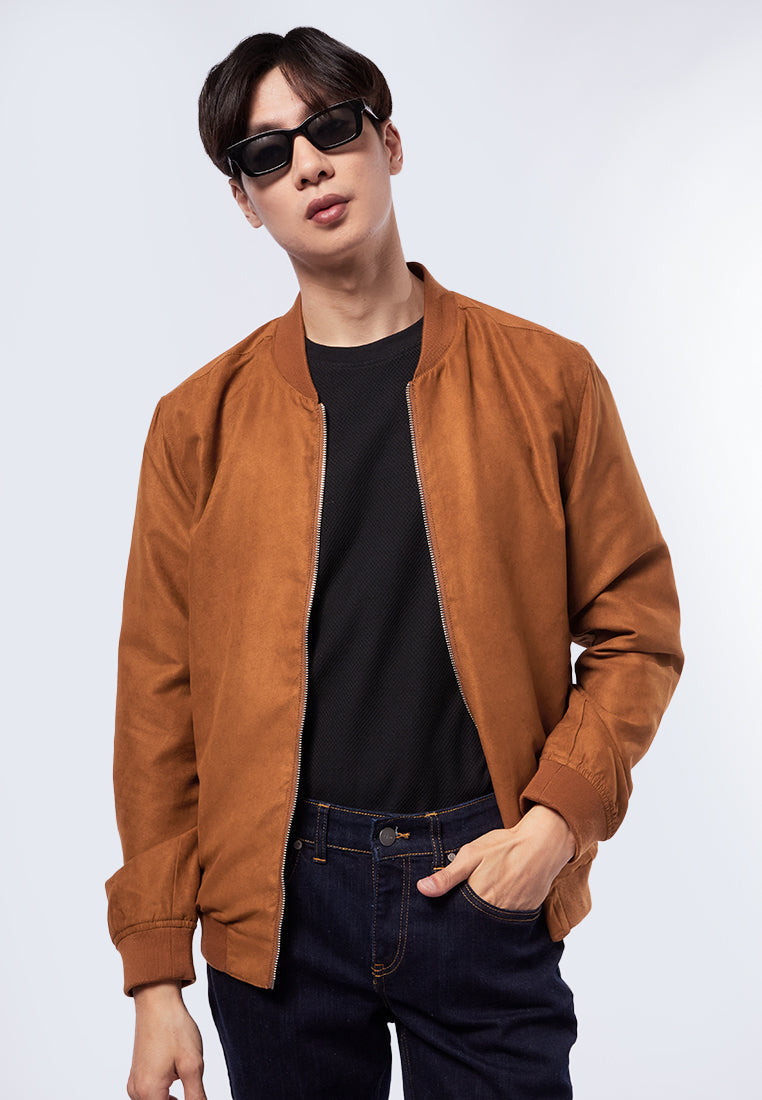 Slim Fit Suede Bomber Jacket