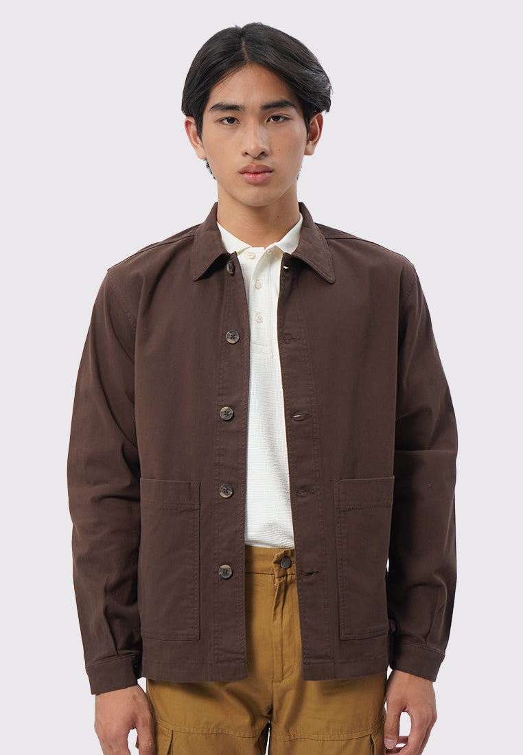 Slim Fit Collared Jacket Dark Brown
