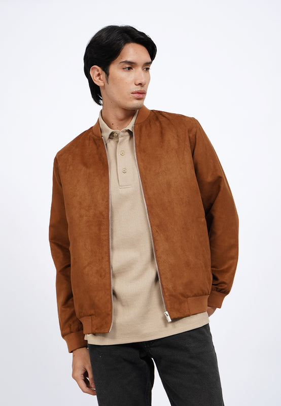 Slim Fit Suede Bomber Jacket