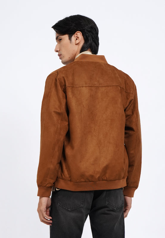 Slim Fit Suede Bomber Jacket