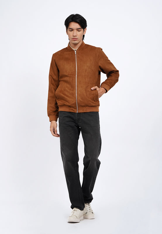 Slim Fit Suede Bomber Jacket