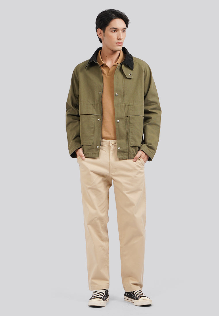 Contrast Collar Jacket Olive