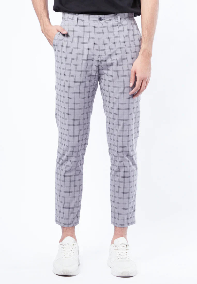 Slim Fit Checked Ankle Pants