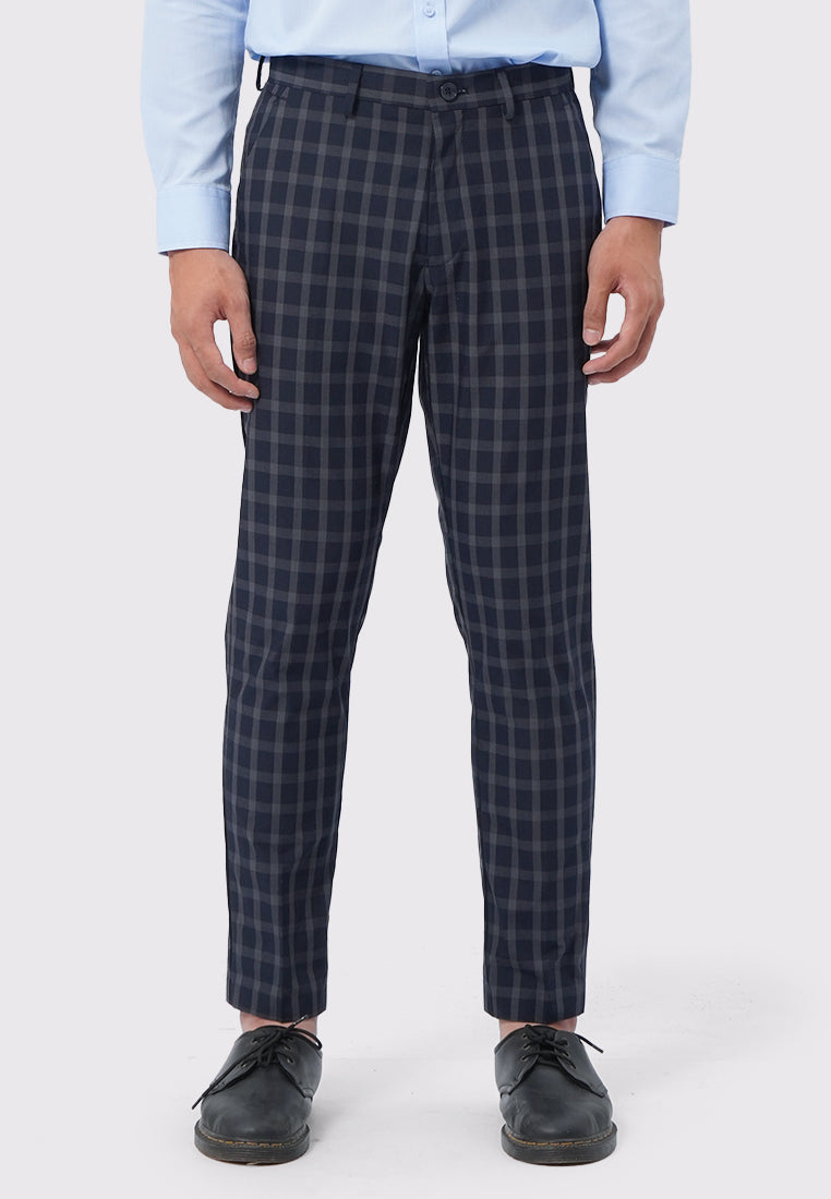Slim Fit Checks Pants Navy