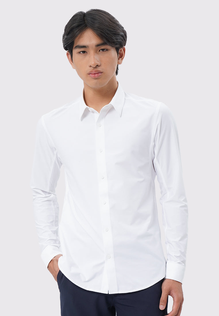 4-Way Stretch Long Sleeve Knit Shirt White