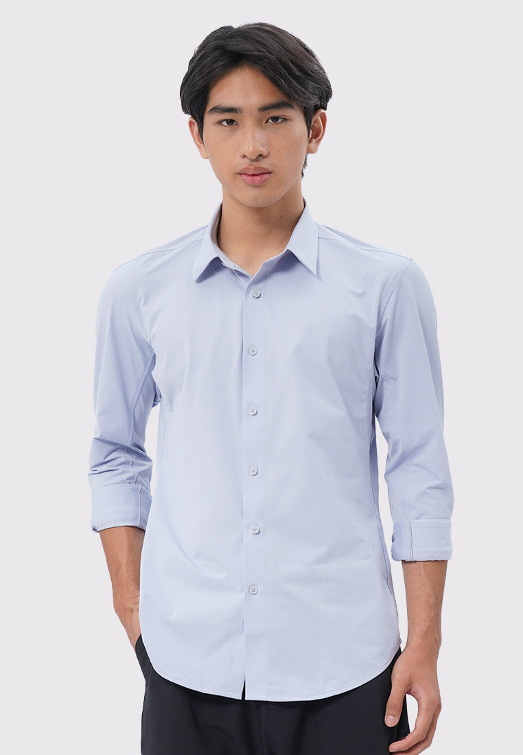 4-Way Stretch Long Sleeve Knit Shirt Blue