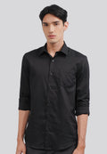 Slim Fit Long Sleeve Dobby Shirt Black