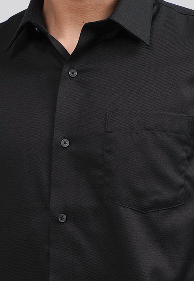 Slim Fit Long Sleeve Dobby Shirt Black