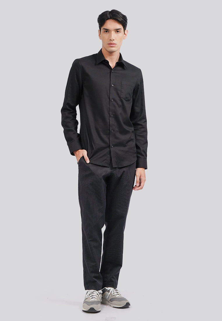 Slim Fit Long Sleeve Dobby Shirt Black
