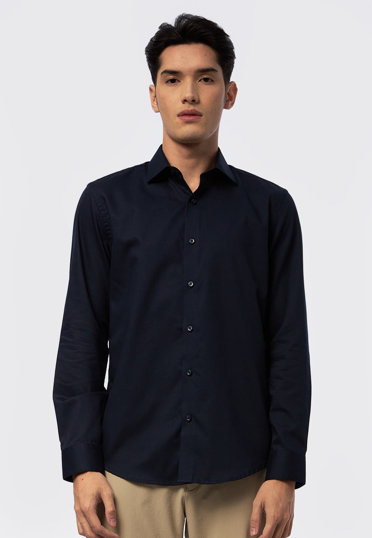 Slim Fit Long Sleeve Dobby Shirt Navy
