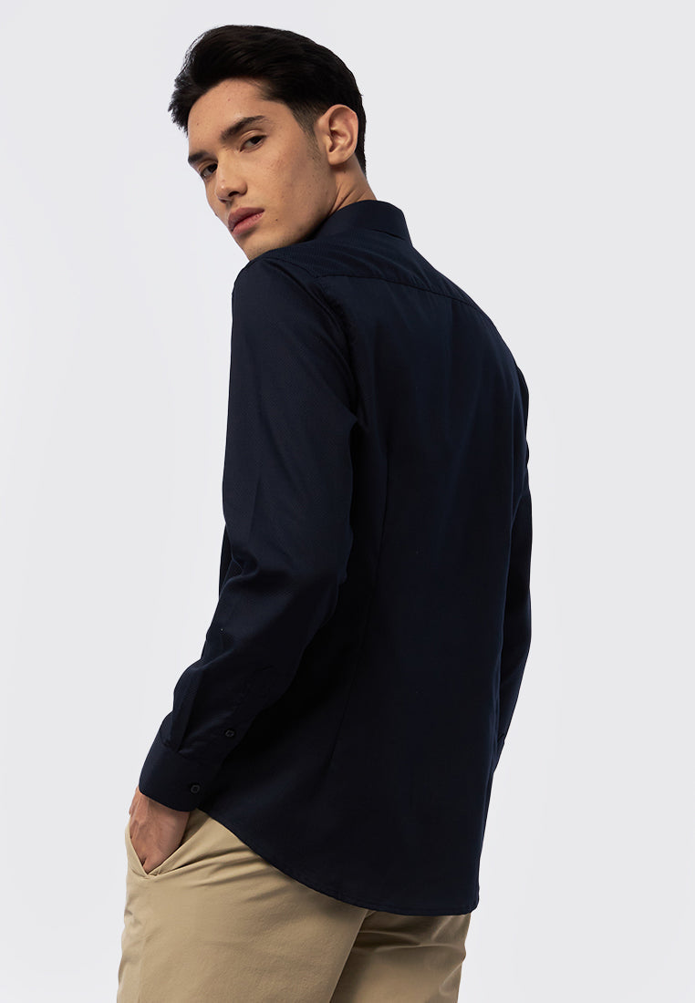 Slim Fit Long Sleeve Dobby Shirt Navy