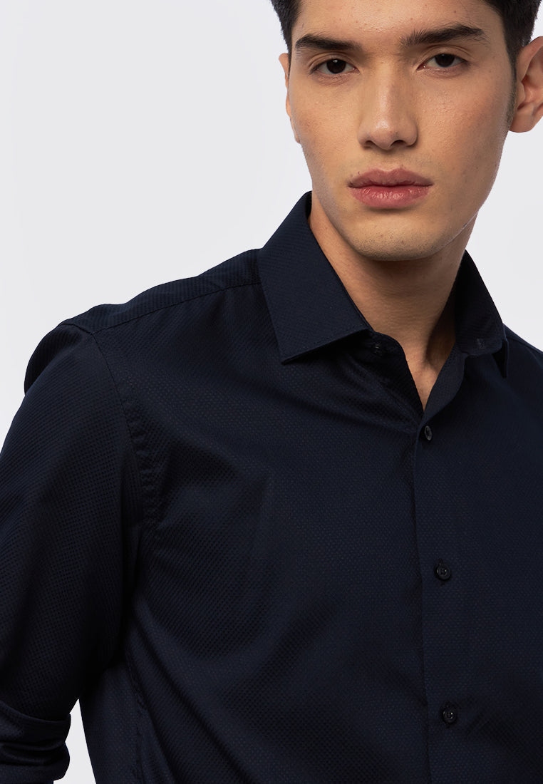 Slim Fit Long Sleeve Dobby Shirt Navy