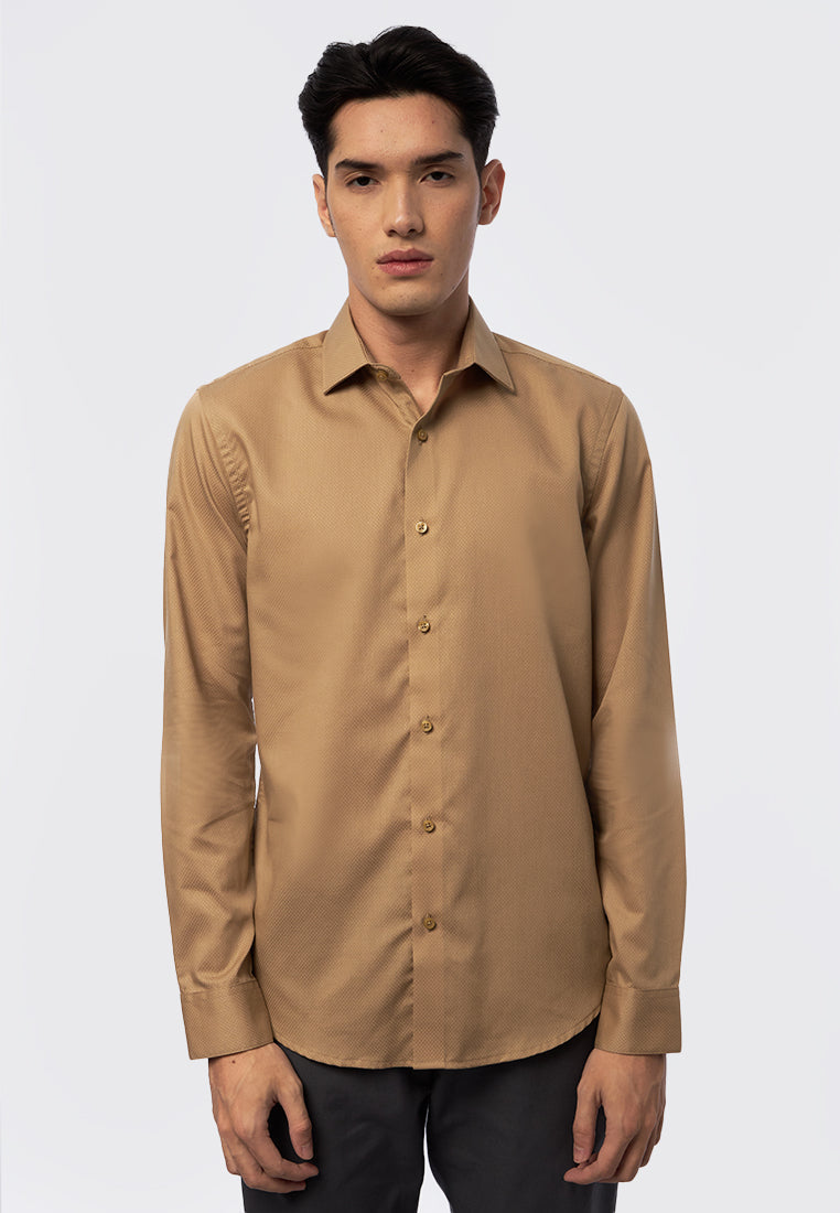 Slim Fit Long Sleeve Dobby Shirt Taupe