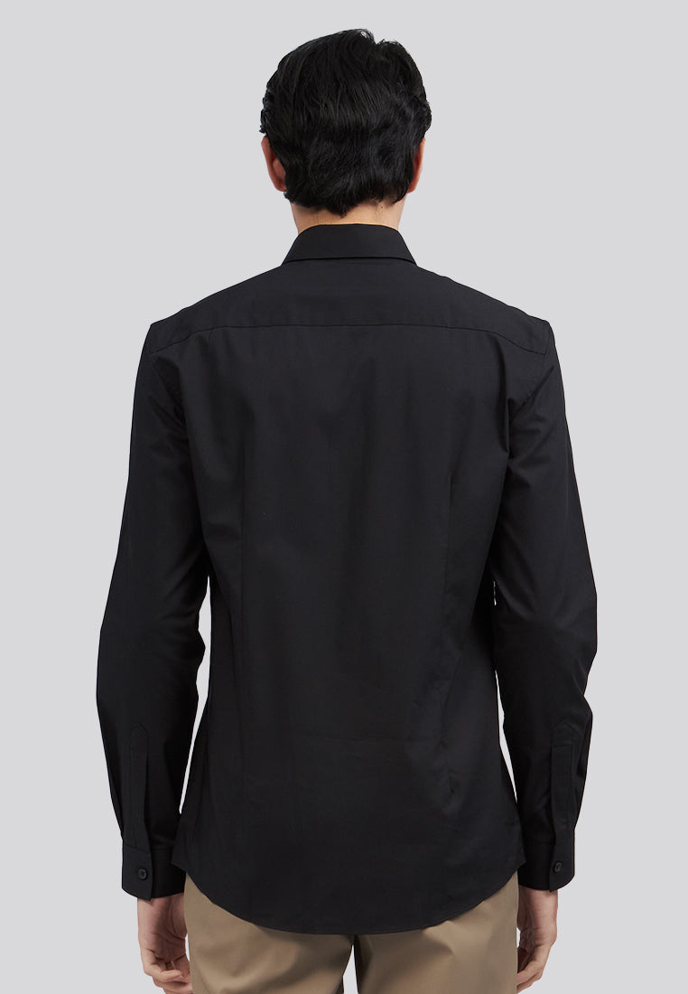 Hidden Placket Long Sleeve Shirt Black