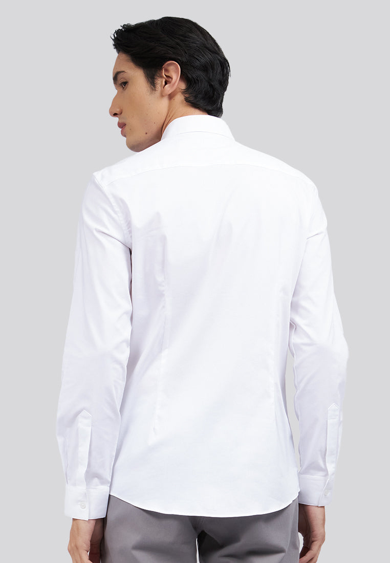Hidden Placket Long Sleeve Shirt White