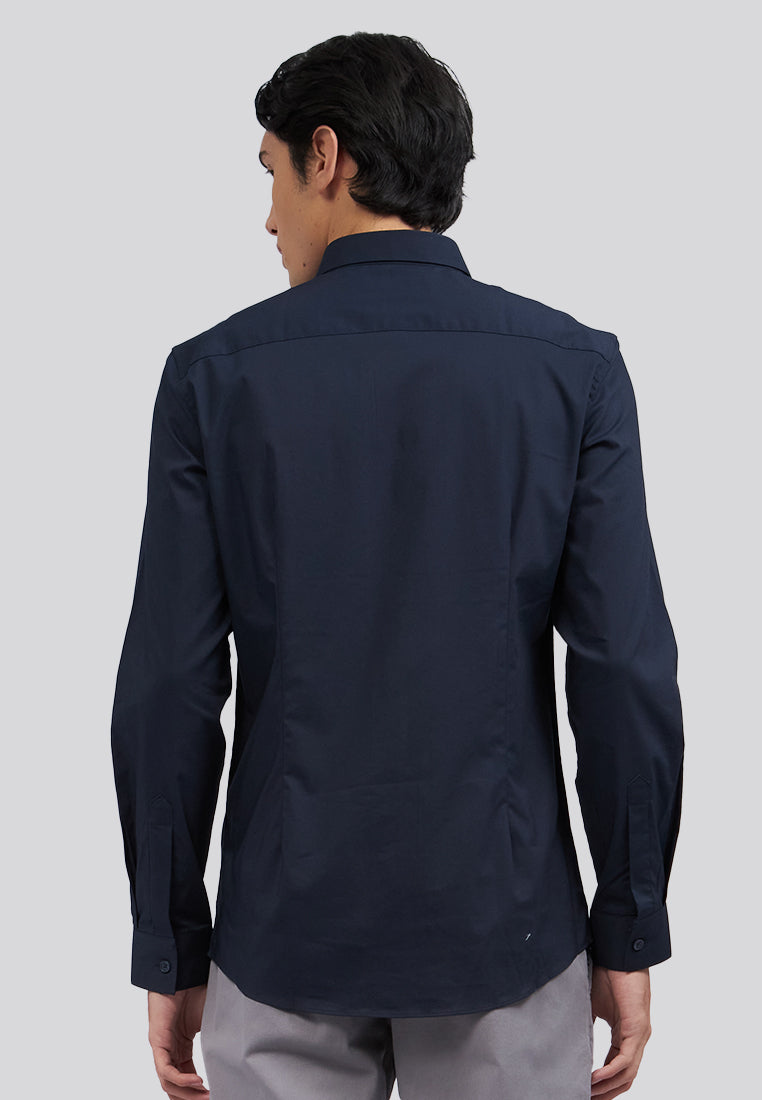 Hidden Placket Long Sleeve Shirt Navy