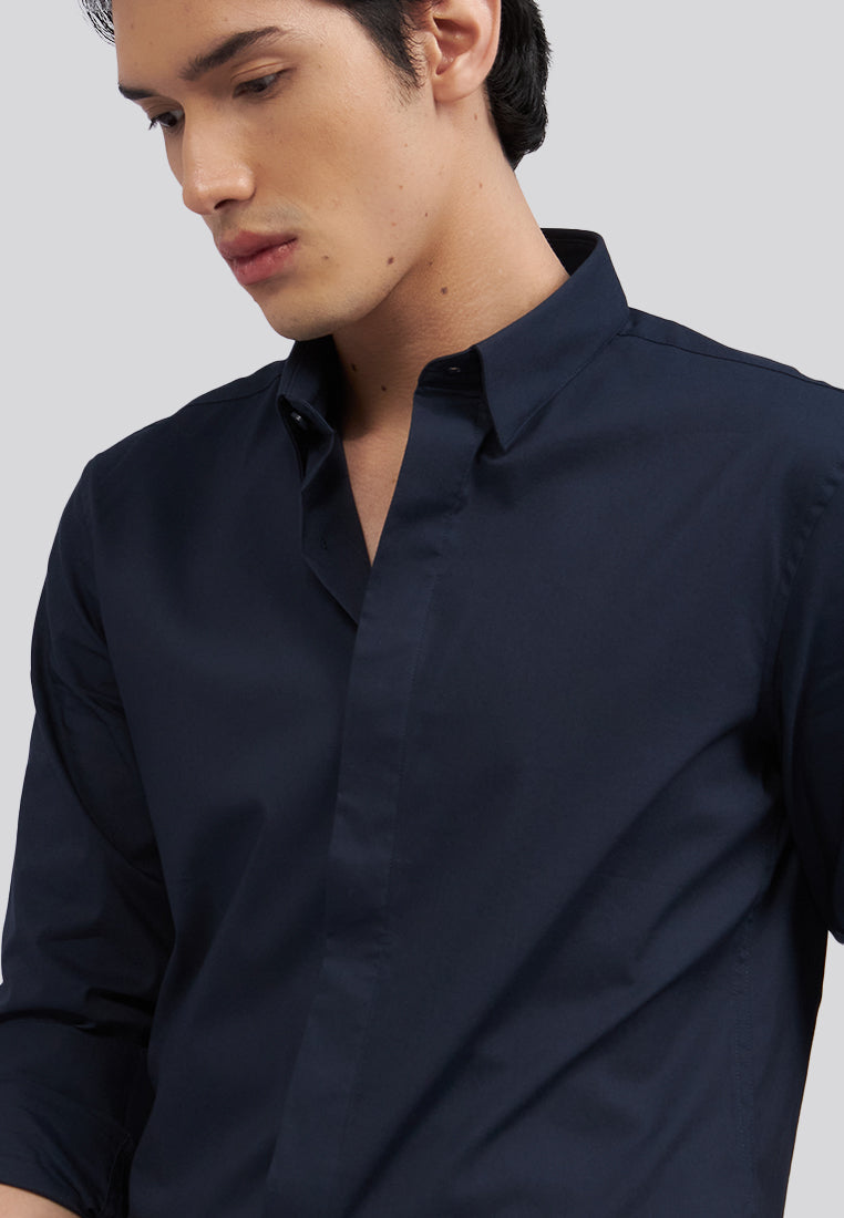 Hidden Placket Long Sleeve Shirt Navy