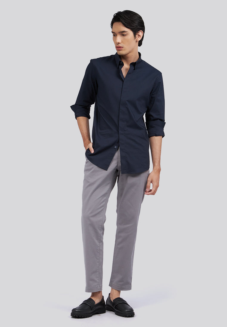 Hidden Placket Long Sleeve Shirt Navy