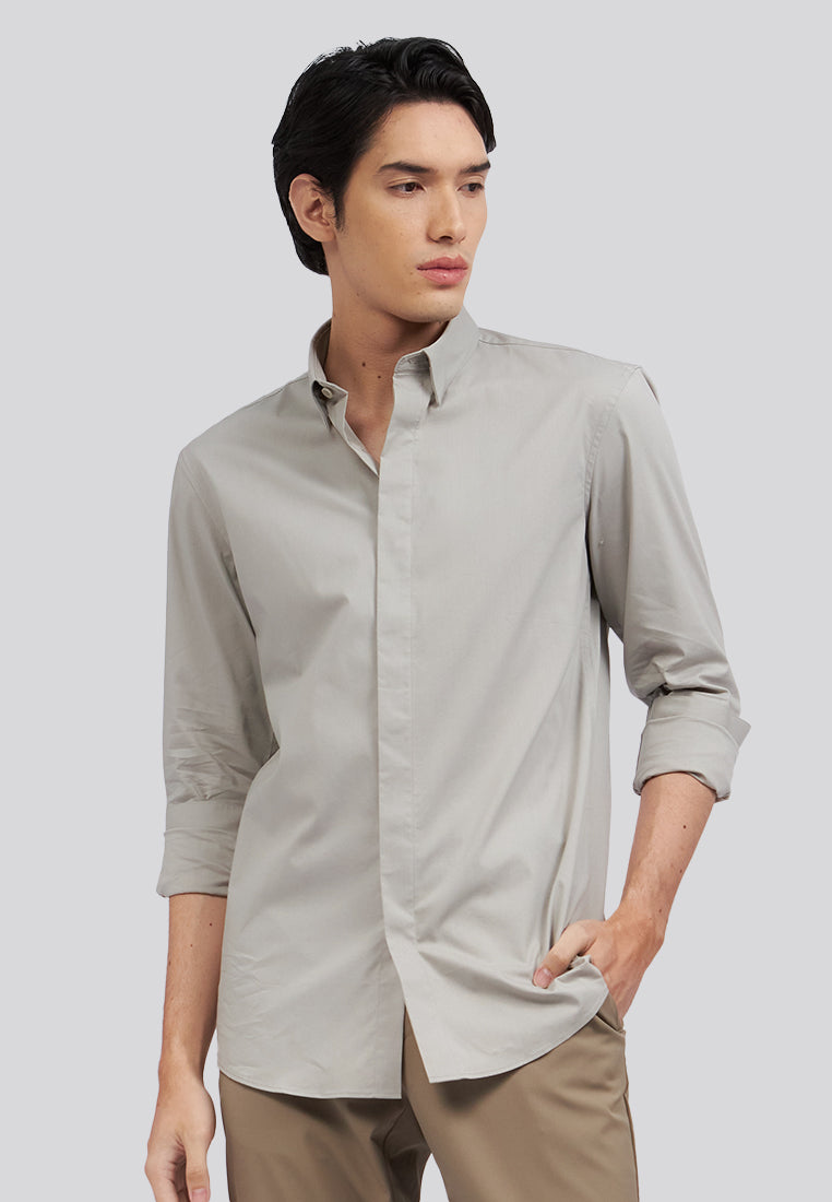 Hidden Placket Long Sleeve Shirt Grey