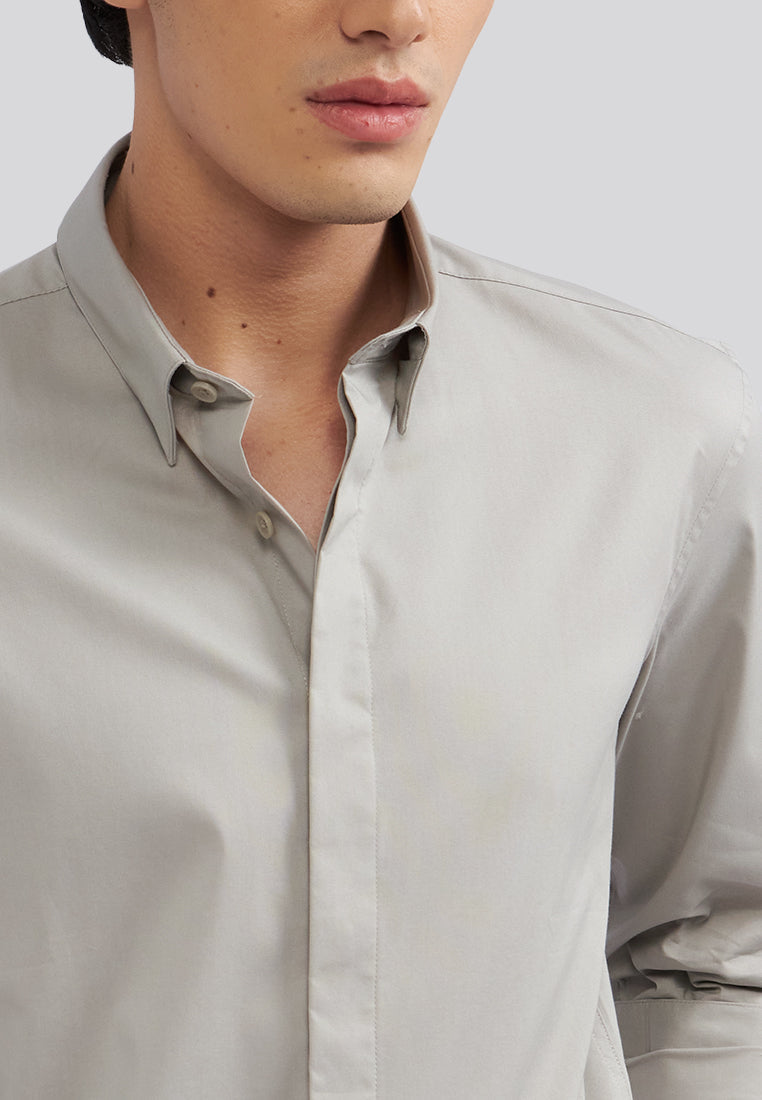 Hidden Placket Long Sleeve Shirt Grey