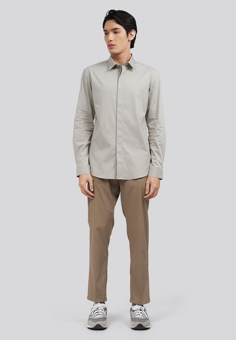 Hidden Placket Long Sleeve Shirt Grey