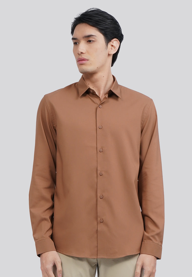 Slim Fit Long Sleeve Formal Shirt Brown