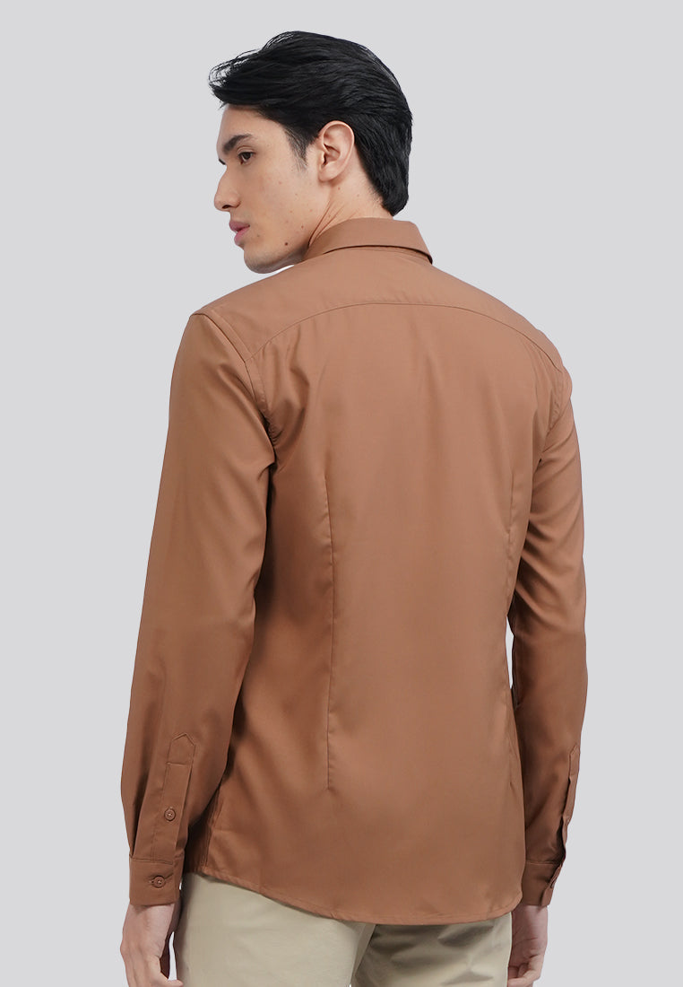 Slim Fit Long Sleeve Formal Shirt Brown