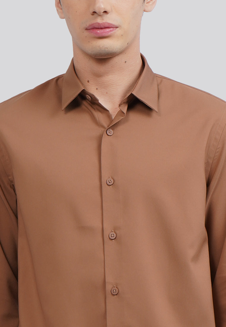 Slim Fit Long Sleeve Formal Shirt Brown