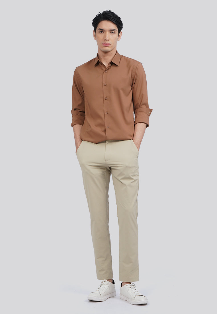 Slim Fit Long Sleeve Formal Shirt Brown