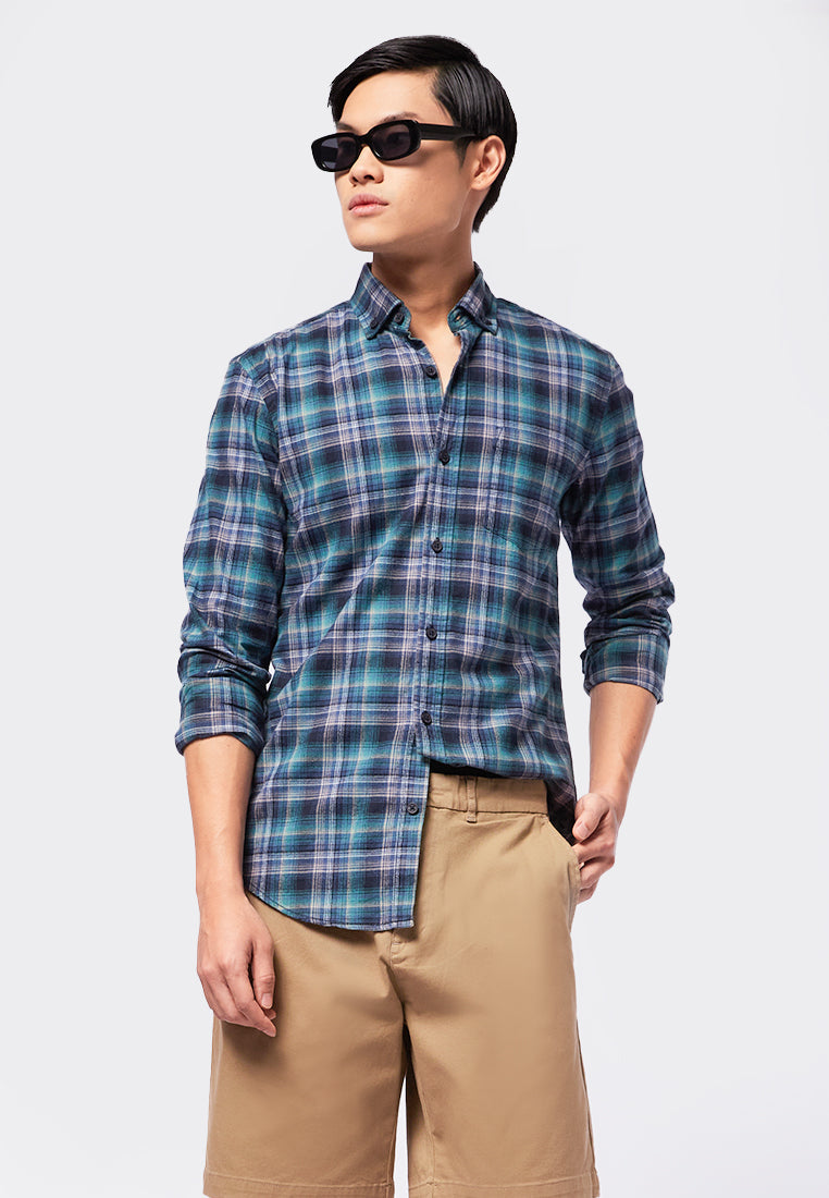 Slim Fit Long Sleeve Plaid Shirt