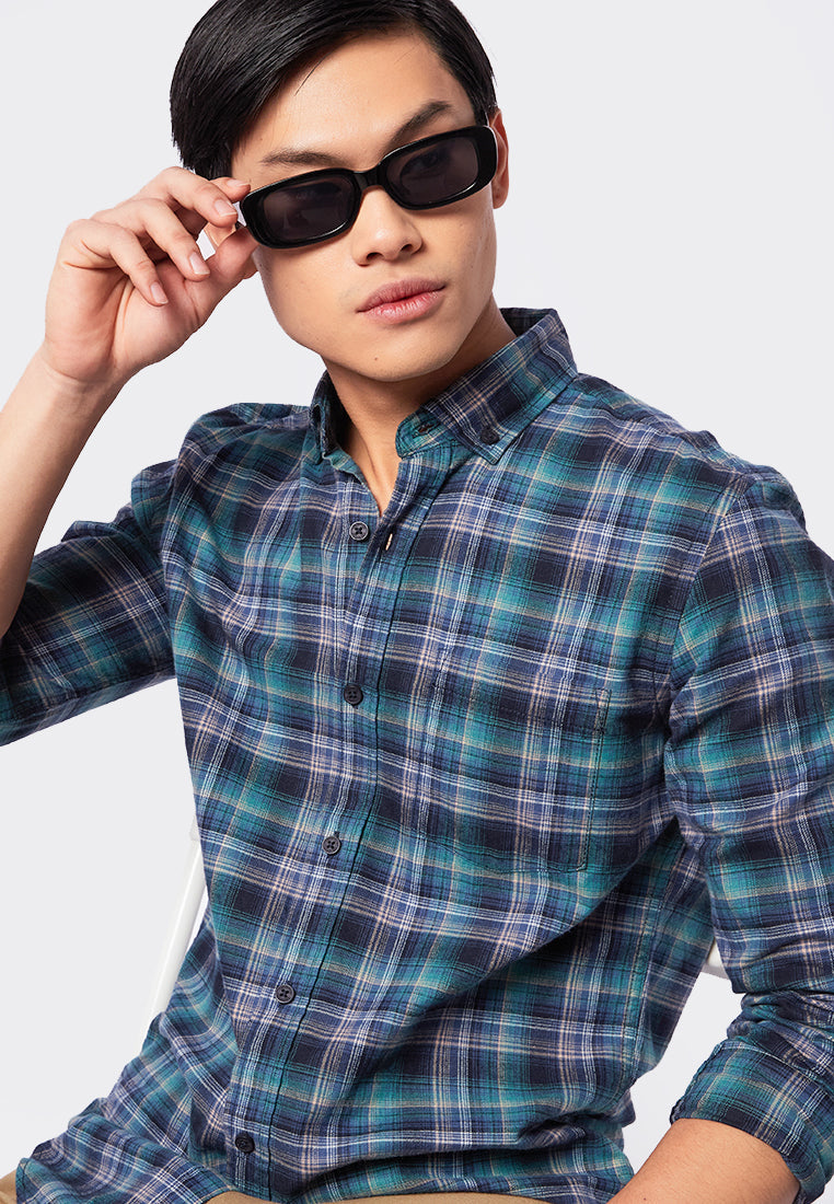 Slim Fit Long Sleeve Plaid Shirt